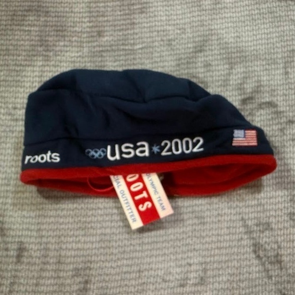Roots 2002 US Olympic Team Beanie Hat Salt Lake City Winter Games Navy Red NWT